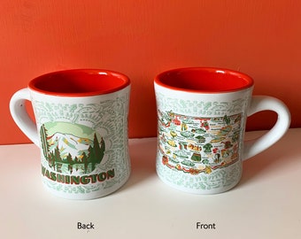 Washington State Mug, Stoneware 12 oz Mug, Washington Diner Mug, WA Map Coffee Mug