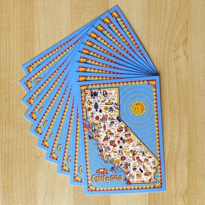 California Postcard, Set of 10, 6" x 4.25", California Map Postcard, Set of 10