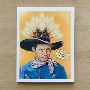 Carte d'anniversaire de cow-boy, A2, 4,25 x 5,5 po. Carte d'anniversaire chapeau de cow-boy en feu avec enveloppe jaune