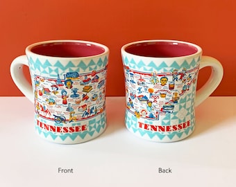 Tennessee Map Diner Mug, State Icons Stoneware Coffee Mug, 12 oz
