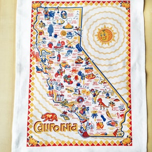 California Dish Towel, 100% Cotton California Map Tea Towel, California Kitchen Towel