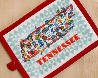 Tennessee Map Hot Pad, Silkscreened Cotton Pot Holder with Pocket