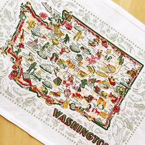 Washington Dish Towel, Washington State Map Tea Towel, WA Map Towel