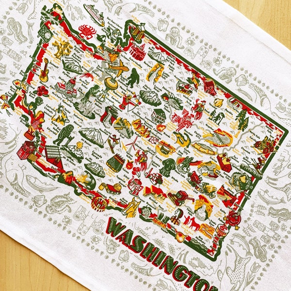 Washington Dish Towel, Washington State Map Tea Towel, WA Map Towel