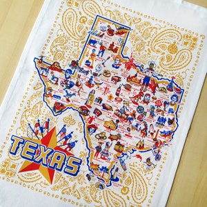 "Texas Geschirrtuch, "Texas Geschirrtuch, ""Texas Map"" Geschirrtuch, Tex Star und Six Flagges Geschirrtuch aus Baumwolle."