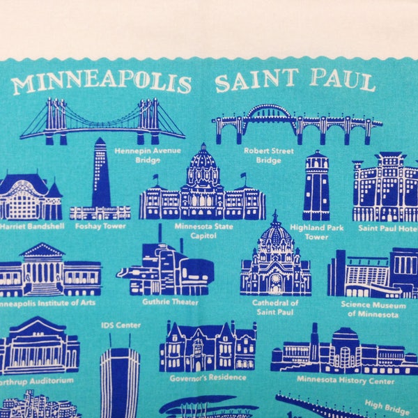 Twin Cities Tea Towel, Minneapolis & Saint Paul Landmarks Cotton Kitchen Towel