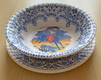 Cowboy Plate and Bowl Set, 1 each, 7" Melamine Bowl, 7.5" Melamine Plate