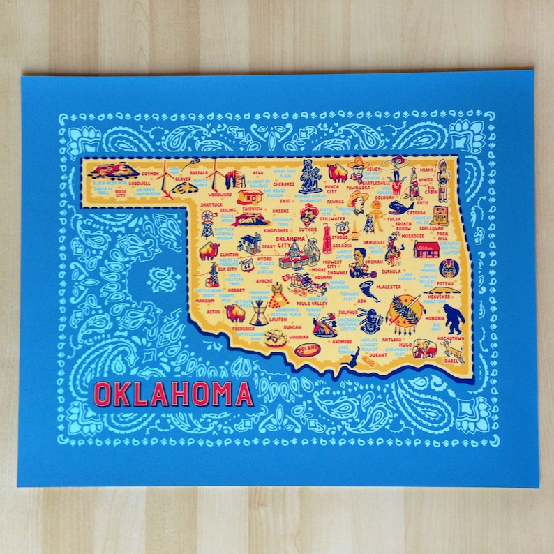 Oklahoma Map Gicl\u00e9e Oklahoma Ink Jet Print archival 16 x 20 Oklahoma Print
