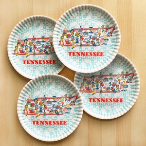 Assiettes cartes Tennessee, assiettes en mélamine 9 pouces - Lot de 4, assiettes plates Tennessee Icons Map