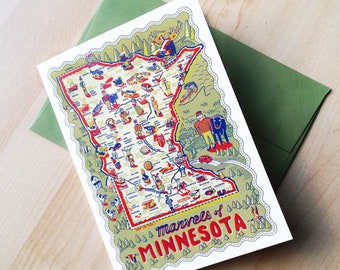 MN Marvels 5x7 Card, Minnesota Marvels Card, MN Map Card, Marvels of Minnesota Card, 5" x 7" with envelope