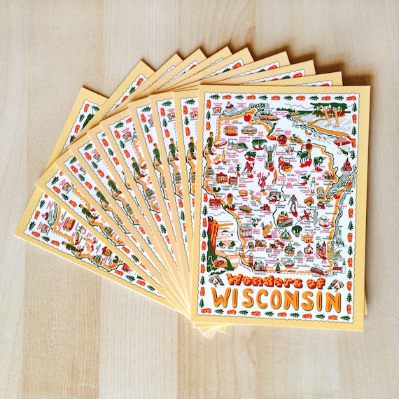 Wisconsin Map Postcards: Wonders of Wisconsin, Set of 10