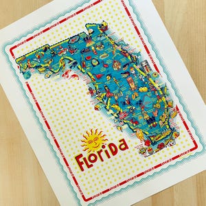 Florida Map Poster: Illustrated Travel Art Print, 16x20"