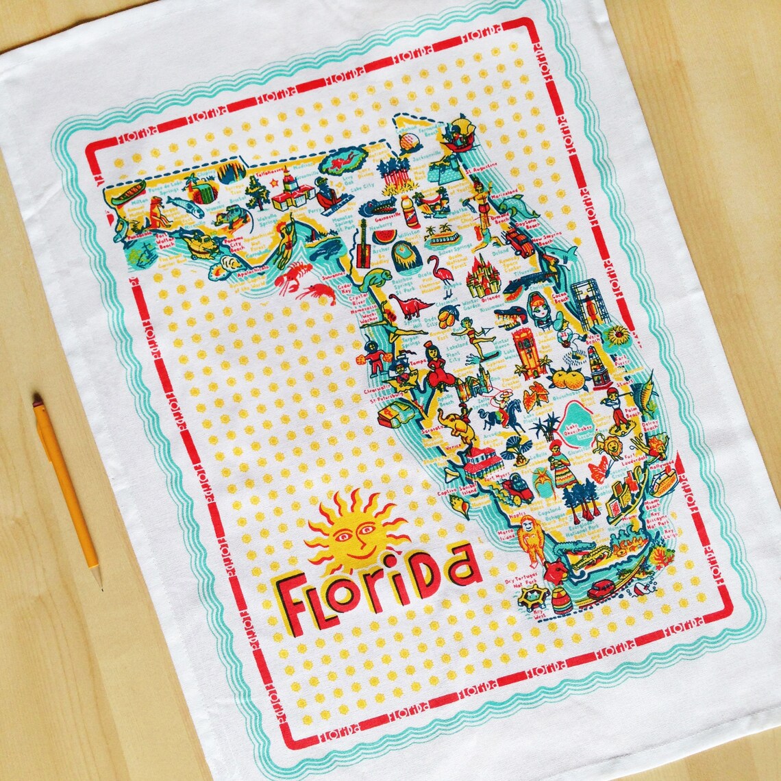 Florida Tea Towel 100 Cotton Florida Map Dish Towel Etsy