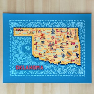 Oklahoma Map Print:T State Attractions Art Print, 16x20&quot;