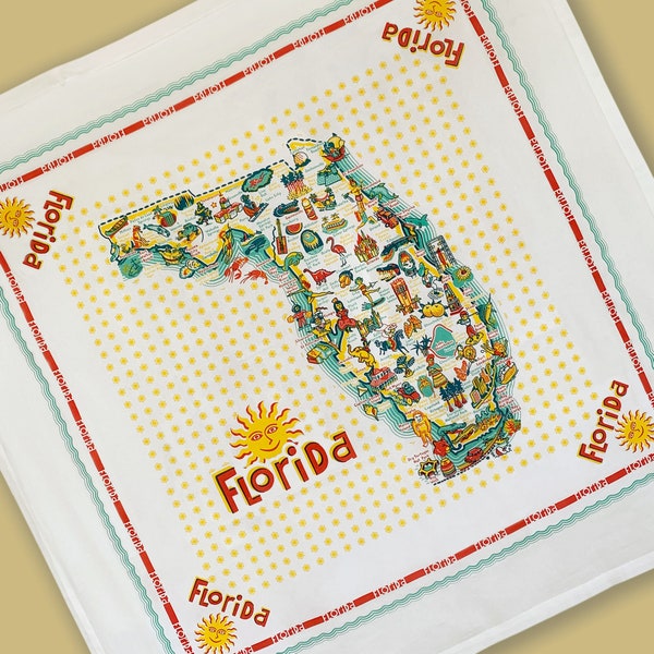 Florida Tablecloth, 52" x 52" Square, 100% Cotton Florida Map Tablecloth