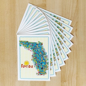Florida Postcard 10 pack, 6" x 4.25", Florida Map Postcard Pack of 10