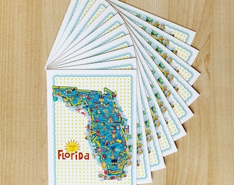 Florida Postcard 10 pack, 6" x 4.25", Florida Map Postcard Pack of 10