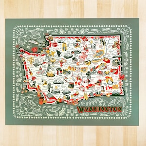 Washington State Print, 16" x 20", Washington State Map Poster Art