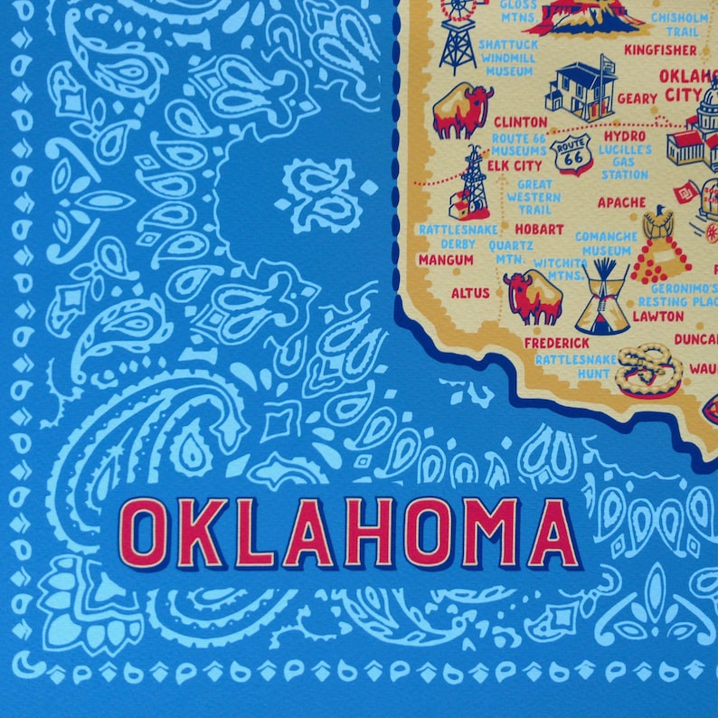 Oklahoma Map Gicl\u00e9e Oklahoma Ink Jet Print archival 16 x 20 Oklahoma Print