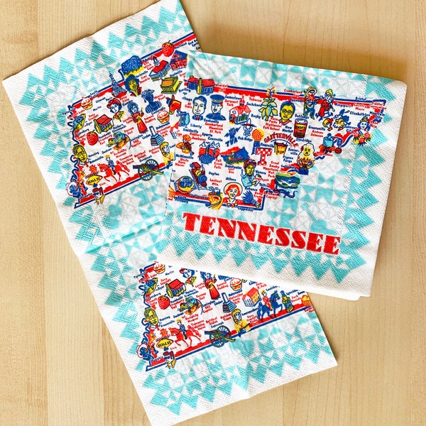 Jeu de serviettes de table Tennessee, 20 serviettes en papier par jeu, Jeu de serviettes de table carte Tennessee