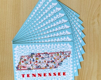 Tennessee Postcard, pack of 10, 6" x 4.25", Tennessee Map Postcard, set of 10