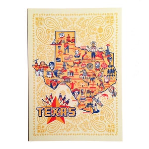Texas Postcard, 6 x 4.25, Texas Icons Postcard, Vintage-style Texas Map Postcard image 2