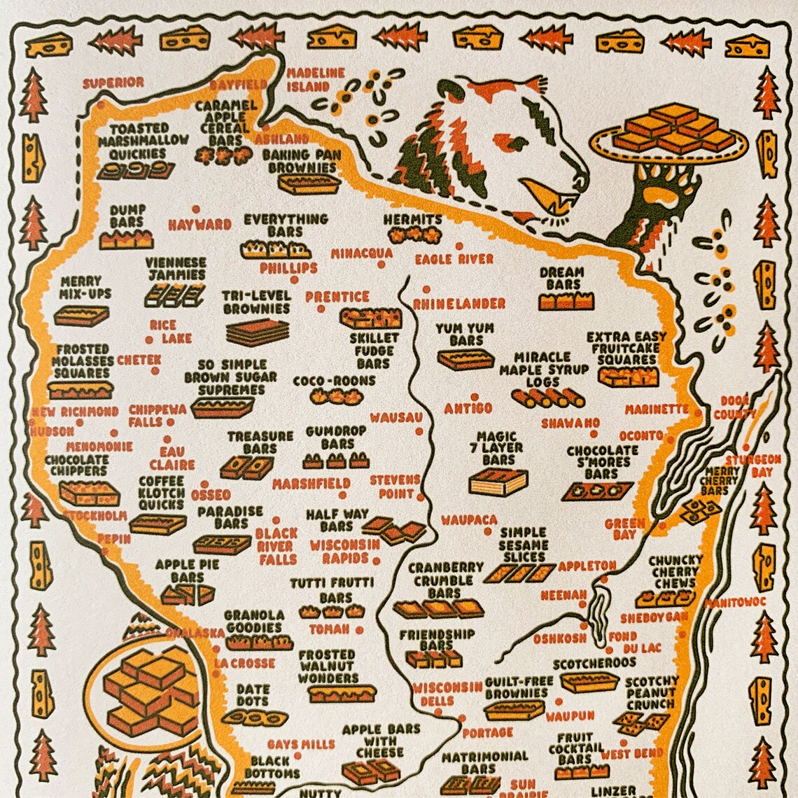 Wisconsin 5x7 Card Wisconsin Bars cookie Bars WI Bars Etsy