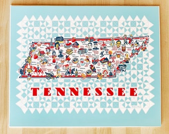 Tennessee Print, 16" x 20", Tennessee Digital Print, Tennessee Map Print