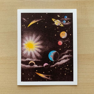 Carte d'anniversaire Pluton, A2, 4,25 x 5,5 pouces, carte d'anniversaire du système solaire avec enveloppe bleue