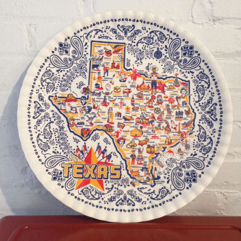 Texas Platter, 16 round melamine platter, TX Map Serving Platter, Texas Tray image 1