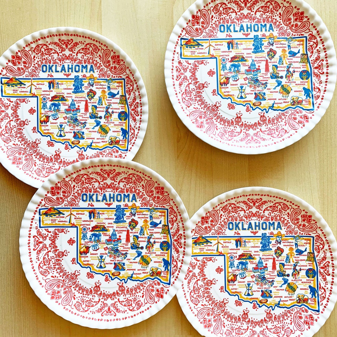 Oklahoma Map Plates 9" Melamine Dinner Plates, Set of 4 Etsy