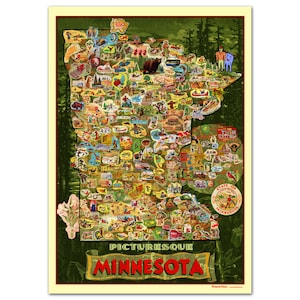 Poster de carte du Minnesota, Poster de carte pittoresque du Minnesota