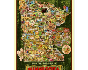 Minnesota Map Poster, Picturesque Minnesota Map Poster