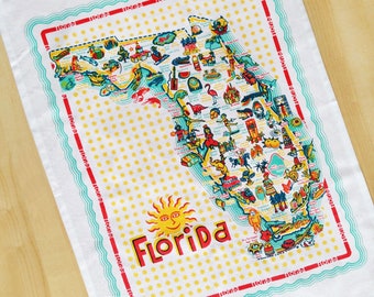 Florida Tea Towel, 100% Cotton, Florida Map Dish Towel