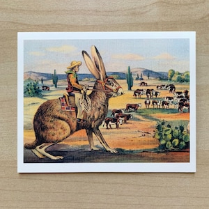 Carte d'anniversaire Jackalope, A2, 4,25 x 5,5 pouces, carte d'anniversaire western avec enveloppe bleue ou brune