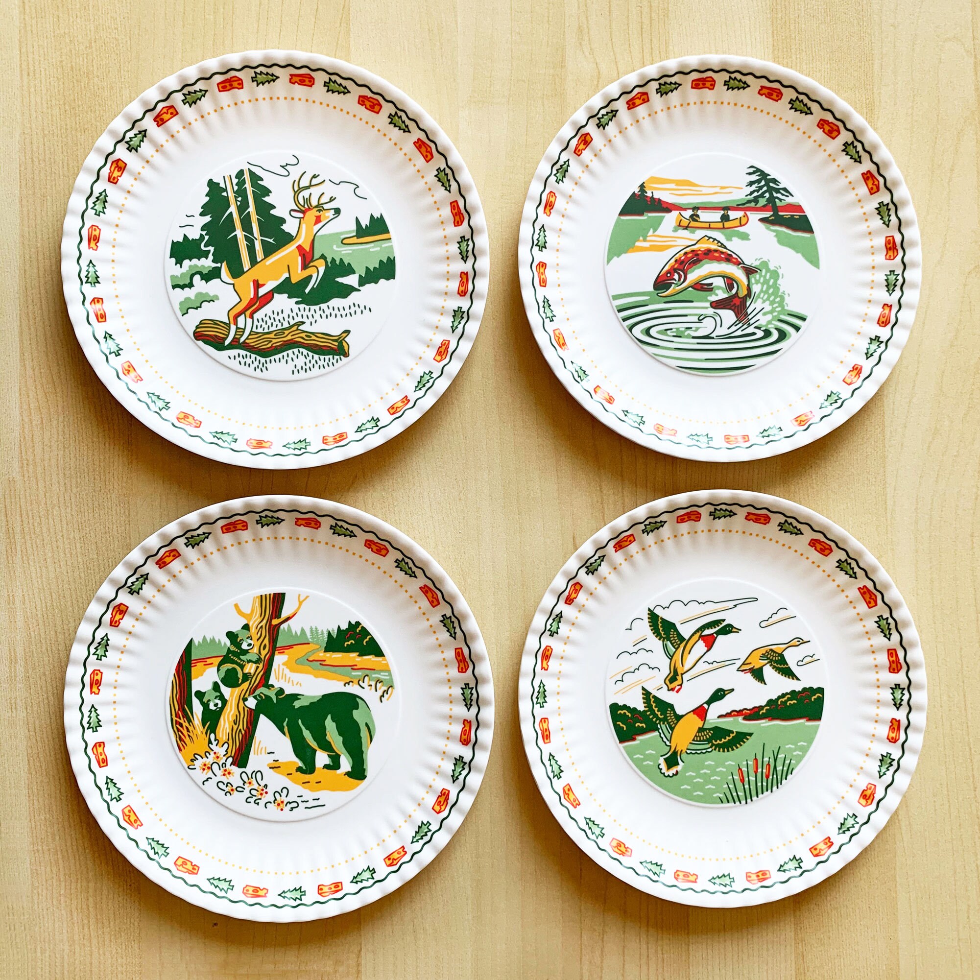 Wildlife Plates 7.5 Melamine Plates in Set of 4 Deer Etsy