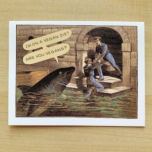 Carte d'anniversaire requin végétalienne, A2, 4,25 x 5,5 pouces, carte d'anniversaire requin végétalienne avec enveloppe bleue