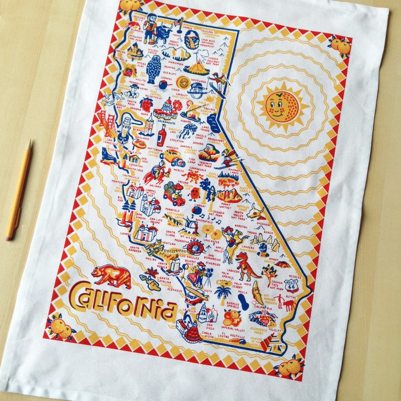 California Dish Towel 100 Cotton California Map Tea Towel Etsy