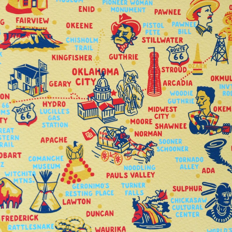 Oklahoma Map Gicl\u00e9e Oklahoma Ink Jet Print archival 16 x 20 Oklahoma Print