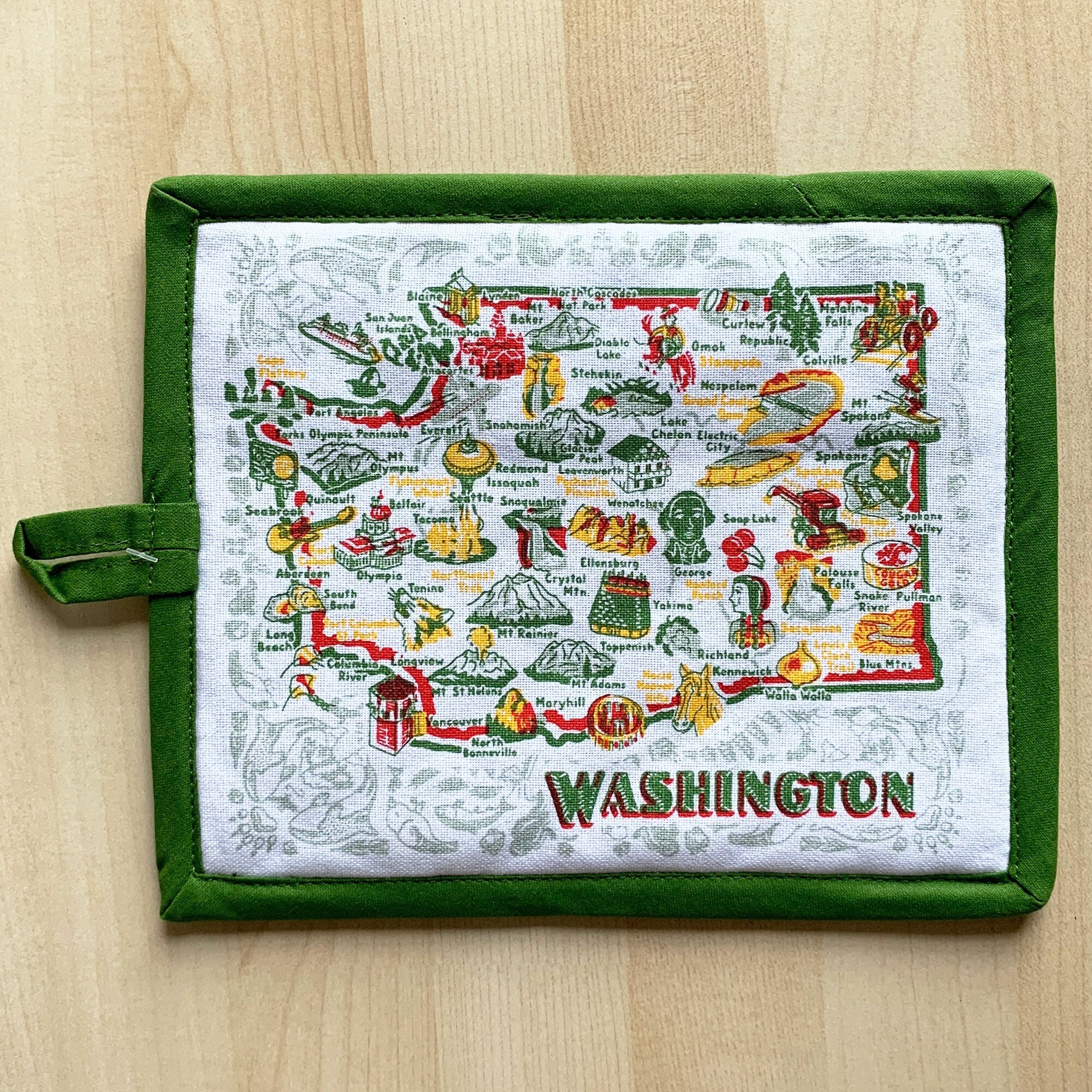 Washington Hot Pad, Washington State Pot Holder, WA Map Hot Pad, cotton with pocket