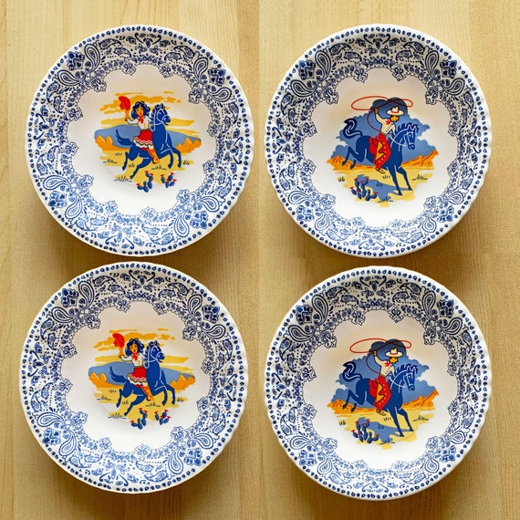 Cowboy and Cowgirl Bowls, 2 each, 7" Melamine Bowls, Set of 4