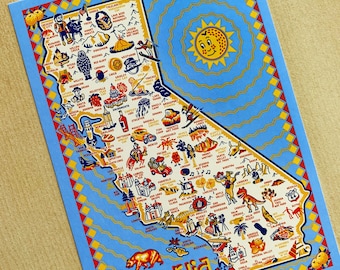 California Postcard, 6" x 4.25", California Map Postcard, CA Map Postcard