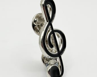 Treble Clef Enamel Pin – Black and Silver Music Note Teacher Gift