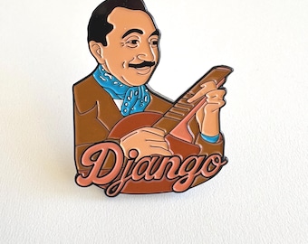 Pin de solapa con guitarra de jazz gitano de Django Reinhardt – Regalo vintage de swing de Hot Club Paris