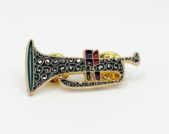 Art Nouveau Trumpet Enamel Pin – 1920s Jazz Brass Player Gift