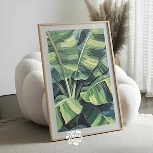 Lámina botánica de hoja de plátano: Arte mural con follaje selvático pictórico (descarga digital, varios tamaños)