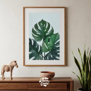 Monstera Leaf Print: Pale Blue Botanical Wall Art (Digital Download