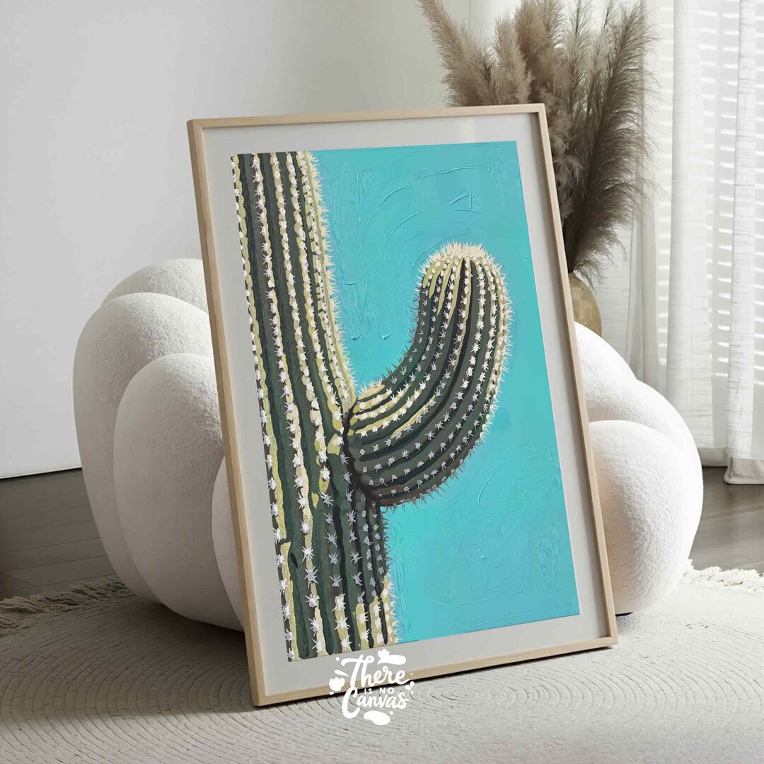 Saguaro Cactus Botanical Print – Modern Blue Desert Wall Art ...