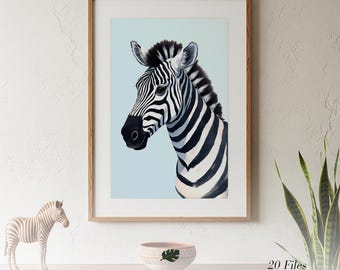 Pale Blue Zebra Wall Art | Animal Print for Boys Room | Nursery Poster | Coastal Minimalist Decor | Printable Digital Download