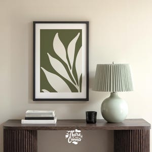 Botanical Leaf Print: Olive Green Abstract Art (Digital Download)